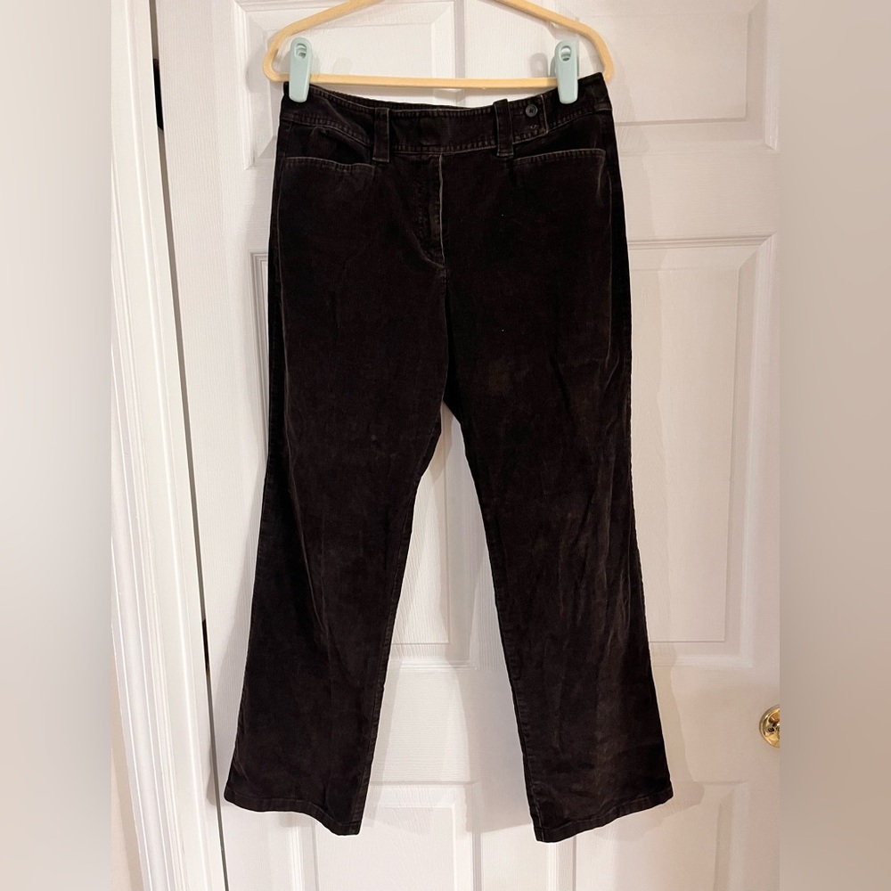 Talbots petites dark brown corduroy straight‎ leg pants women’s 14